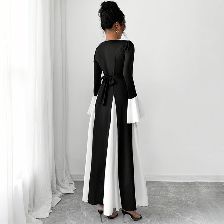 Damen Elegantes Maxikleid mit Rüschendetails und Taillengürtel Drune