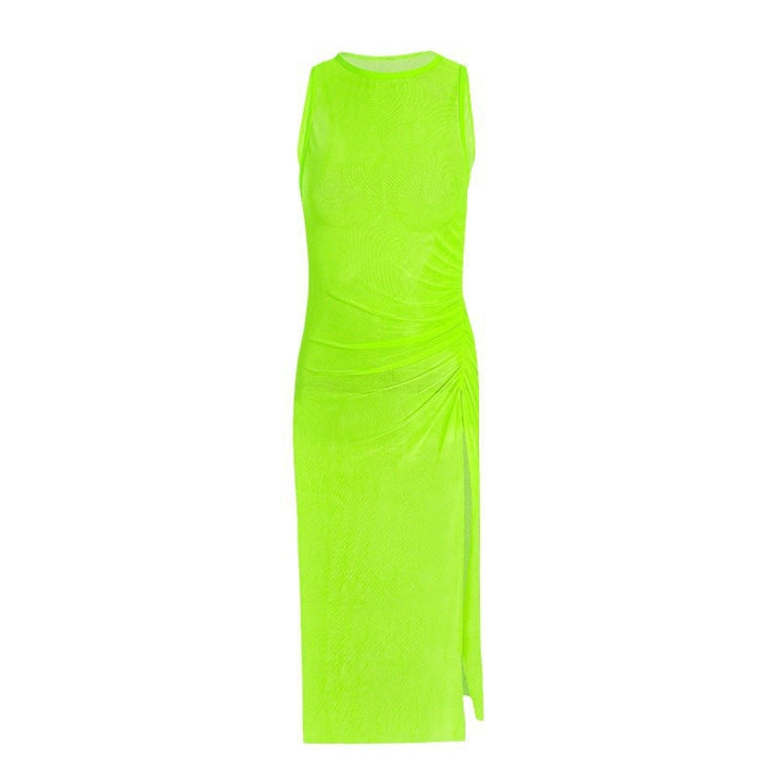 Damen Elegantes Maxikleid mit seitlichem Raffung und ärmellosem Design Drune