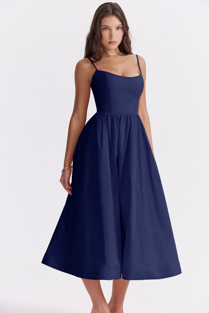Damen Maxikleid mit schmalen Trägern und schwingendem Rock Drune