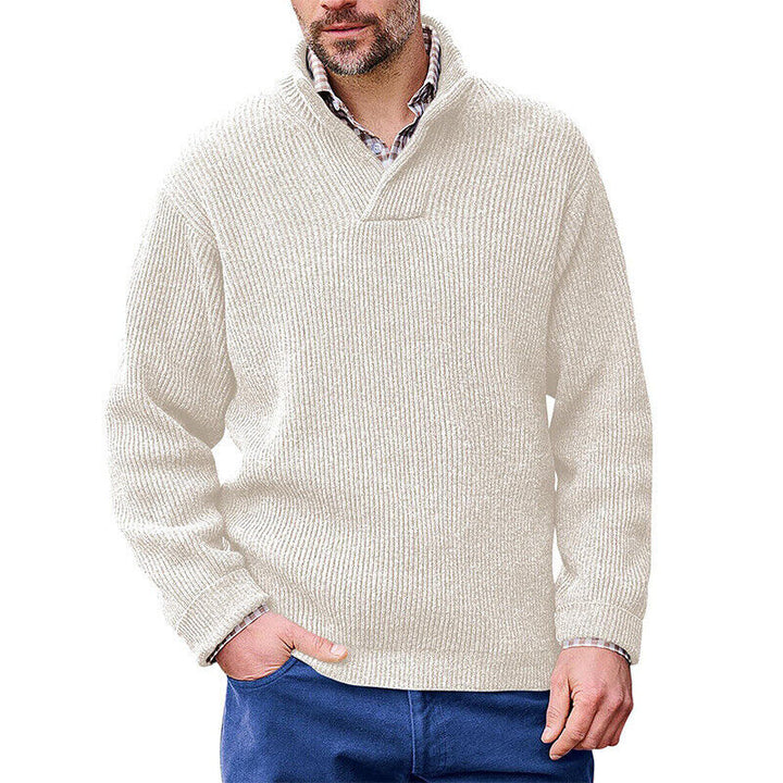 Herren Rippenstrick-Pullover mit Schalkragen und kurzem V-Ausschnitt Drune