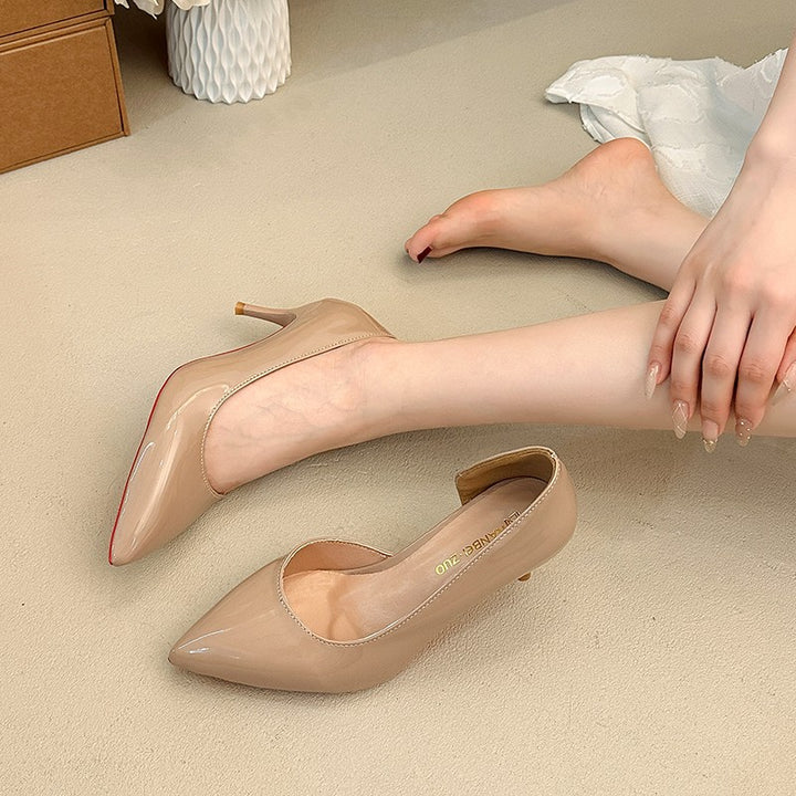 Damen Lack‑Pumps mit tief ausgeschnittener Seitenlinie, spitzer Zehenform und hohem Stiletto Drune
