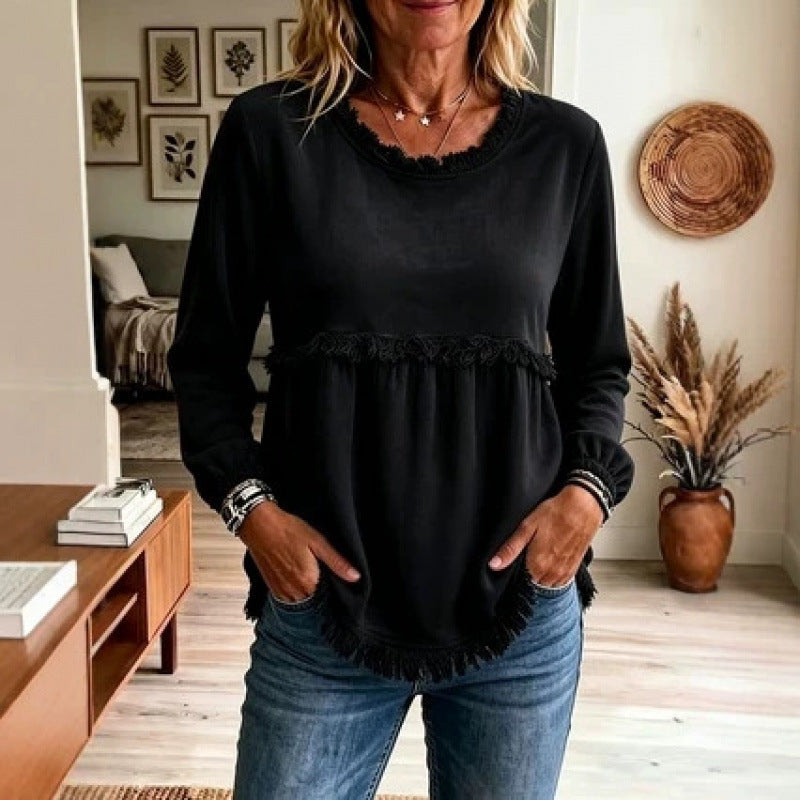 Damen Verspielte Fransen-Tunika mit Empirenaht und Eingrifftaschen Drune
