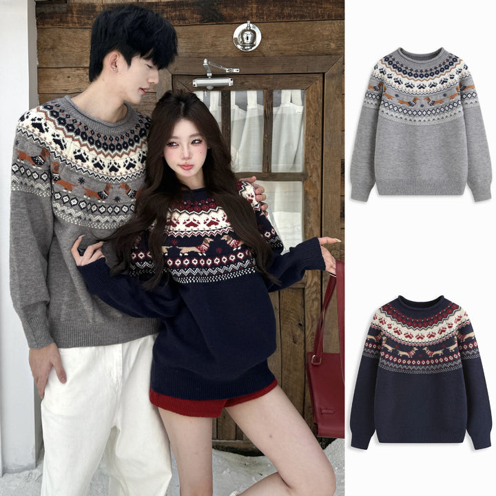 Damen Gemusterter Pullover mit Rundhalsausschnitt Drune