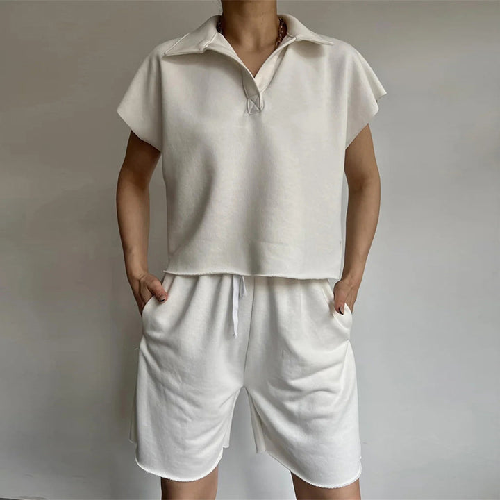 Damen lässiges Poloshirt und kurze Sweatshorts Set Drune