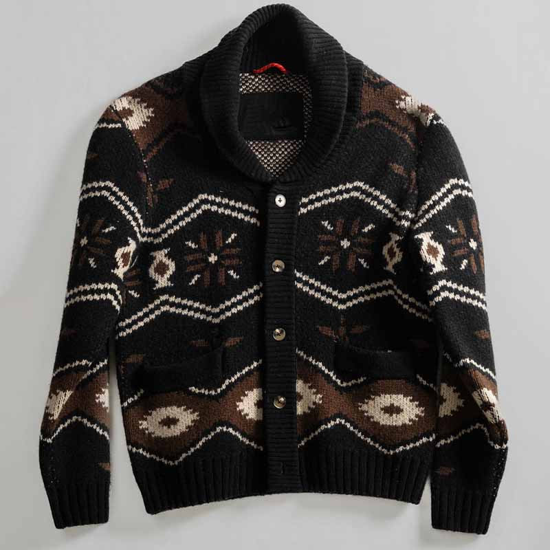 Herren Gemusterte Strickjacke im Nordic-Look mit Schalkragen und aufgesetzten Taschen Drune