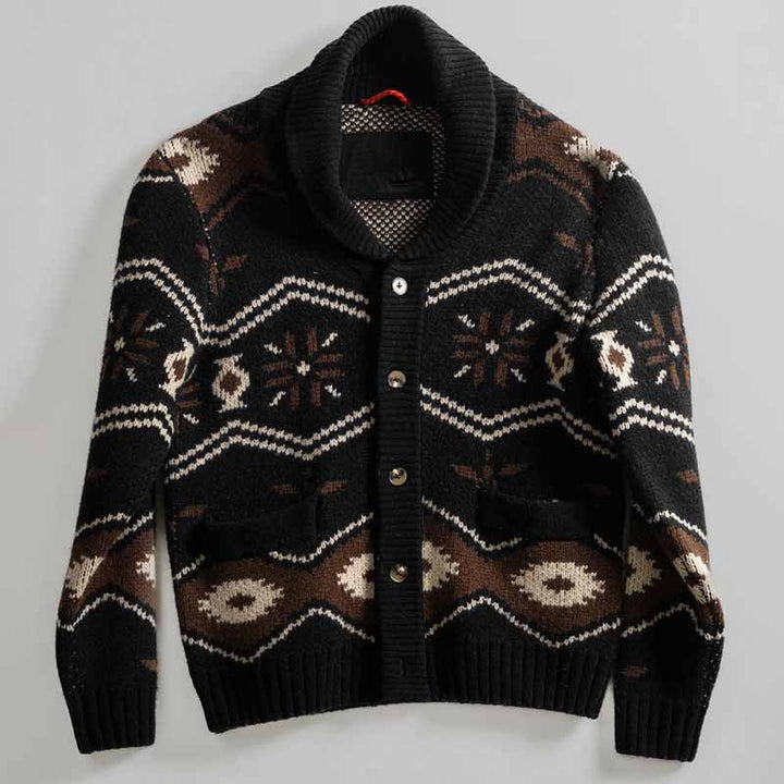 Herren Gemusterte Strickjacke im Nordic-Look mit Schalkragen und aufgesetzten Taschen Drune