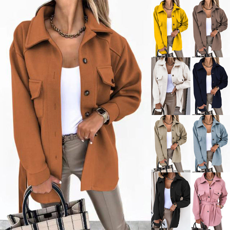 Damen Shacket Hemdjacke aus strukturierter WDruneware mit Pattentaschen Drune