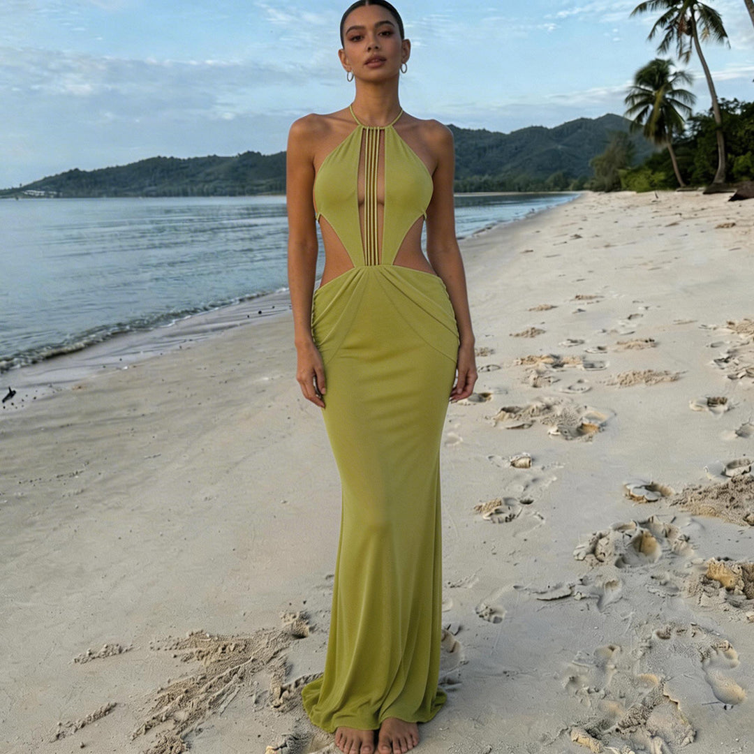 Damen Cut-Out Maxikleid mit raffinierten Transparenz-Elementen Drune