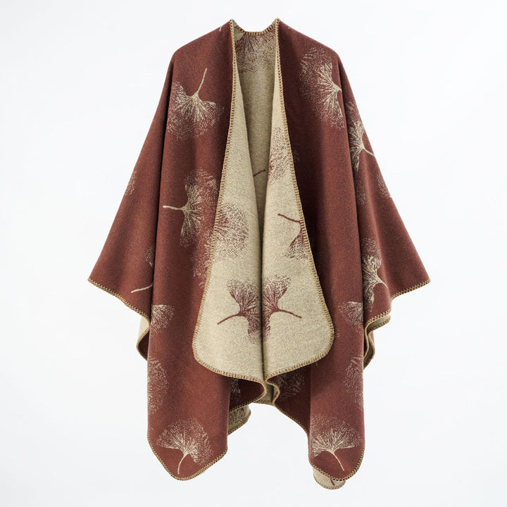 Damen Reversibler Wollmix‑Poncho mit Pusteblumen‑Jacquard und feiner Kettelkante Drune