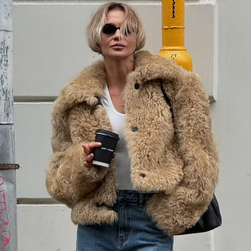 Damen kuschelige Teddyjacke mit stilvollem Knopfverschluss Drune