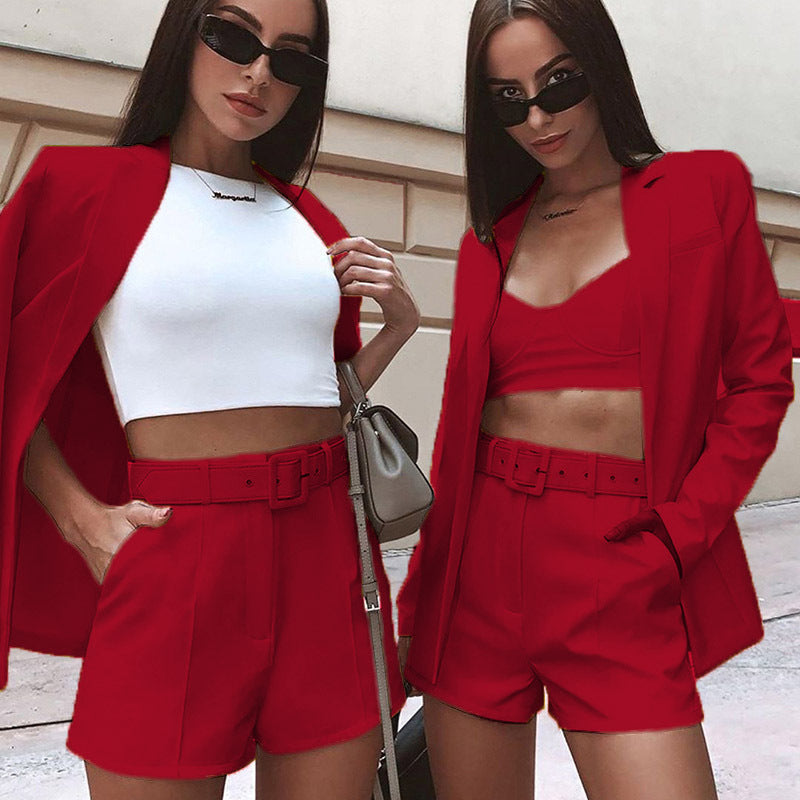 Damen Elegantes Zweiteiliges Blazer‑Shorts‑Set mit tailliertem Reversblazer und High‑Waist Shorts Drune