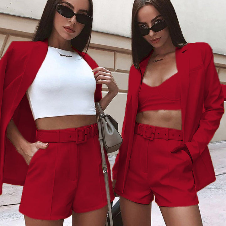 Damen Elegantes Zweiteiliges Blazer‑Shorts‑Set mit tailliertem Reversblazer und High‑Waist Shorts Drune