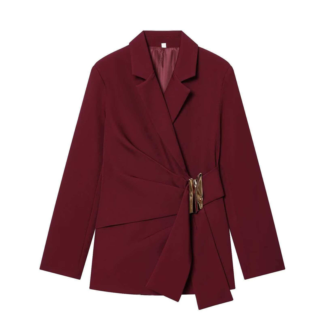 Damen nan elegante High‑Waist Weitbein-Anzughose mit flachem Bund und verdeckter Naht Drune
