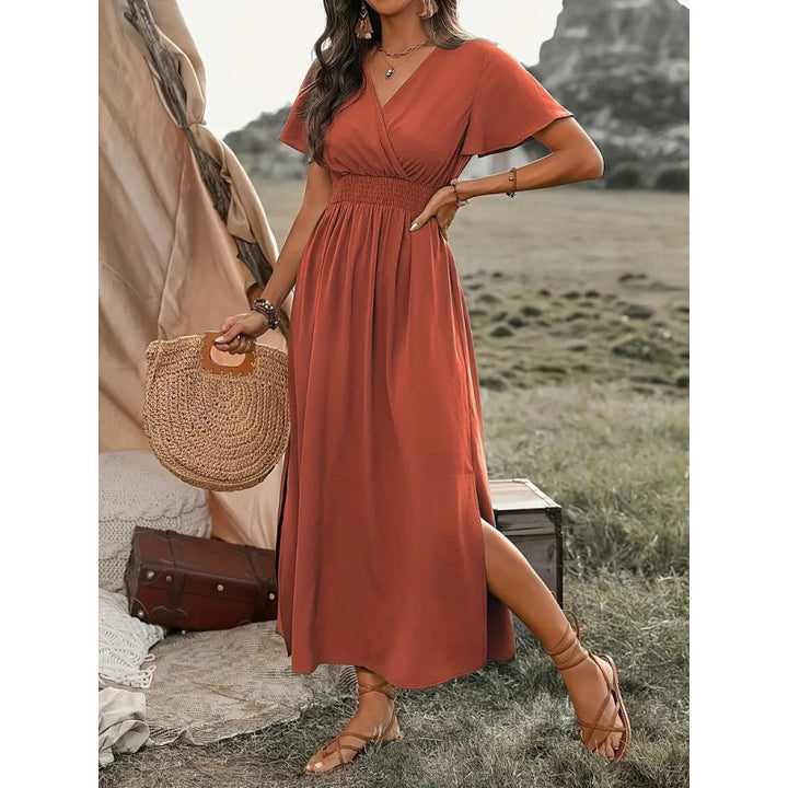 Damen Maxikleid mit fließendem Schnitt und Wickeldetails Drune