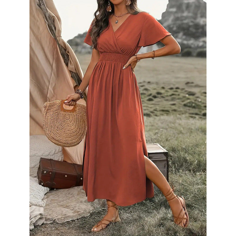 Damen Maxikleid mit fließendem Schnitt und Wickeldetails Drune