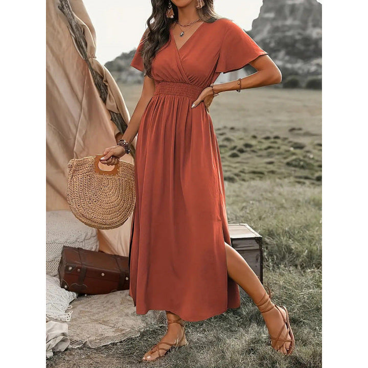 Damen Maxikleid mit fließendem Schnitt und Wickeldetails Drune