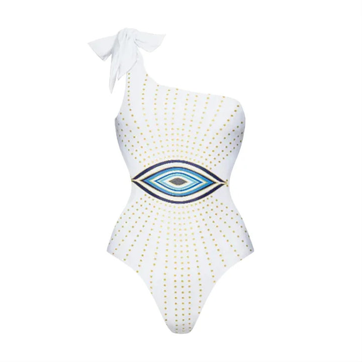 Damen Strandmode-Set mit verspieltem Rüschenshirt und hochtailliertem Höschen Drune