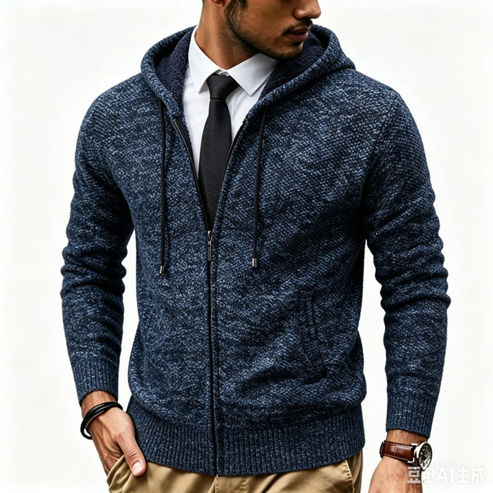 Herren Kapuzen-Strickjacke mit Teddyfutter und durchgehendem Reißverschluss Drune