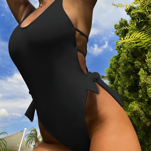 Damen Hochgeschnittener Badeanzug mit eleganten Schnürdetails Drune
