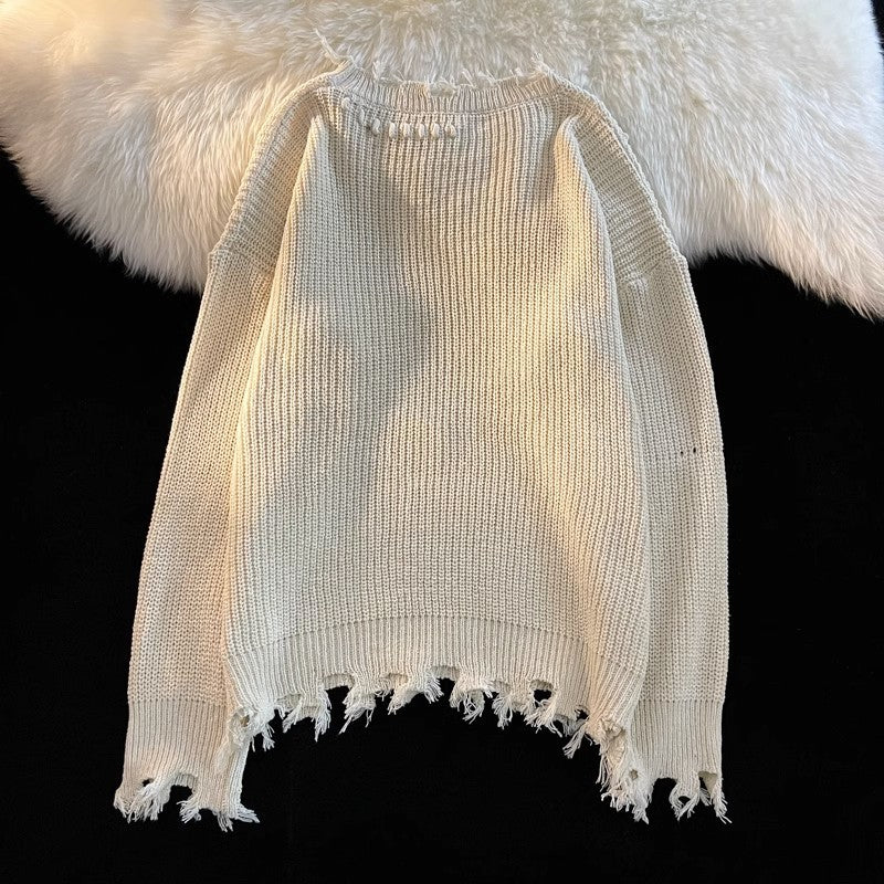 Herren lässiger Strickpullover mit fransigen Abschlüssen Drune