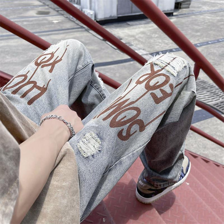 Herren Design Ripped Jeans Drune