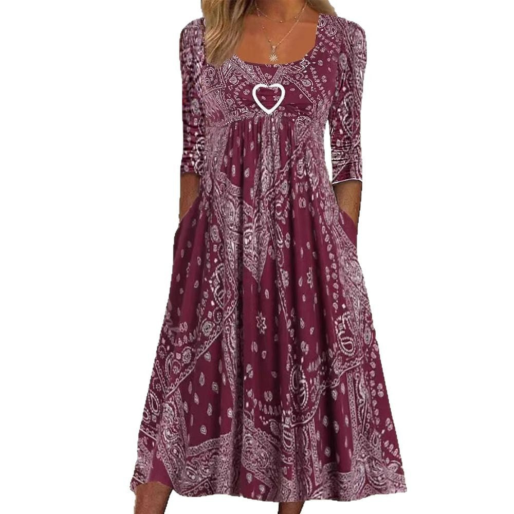 Damen nan Maxikleid mit Paisley-Bandana-Muster, Empire‑Naht, gerafftem Unterbrustbereich und Eingrifftaschen Drune