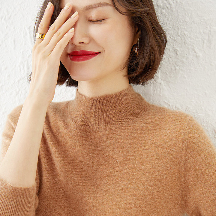 Damen Luxuriöser Kaschmir-Feinstrickpullover mit Stehkragen Drune