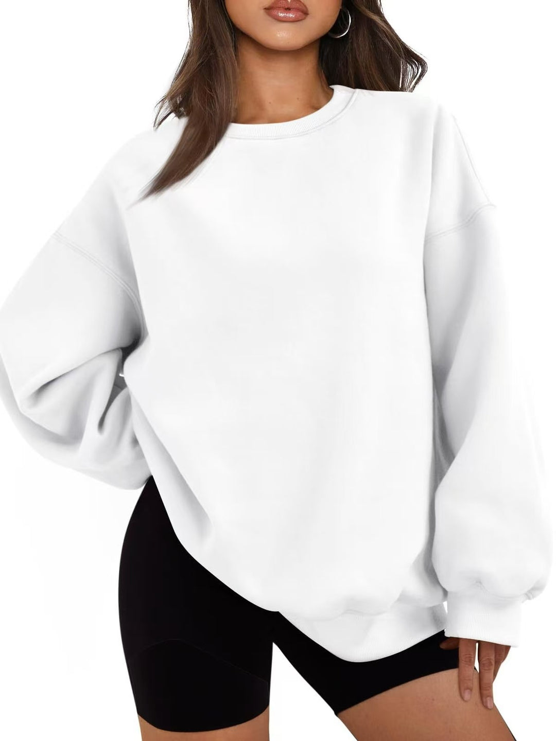 Damen nan Oversized Rundhals-Sweatshirt mit überschnittener Schulter, weichem Fleece-Innenfutter und gerippten Bündchen Drune