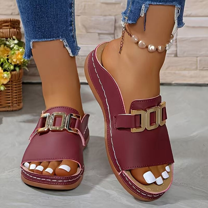 Damen elegante Zehentrenner-Sandalen mit dekorativem Schmuckdetail Drune