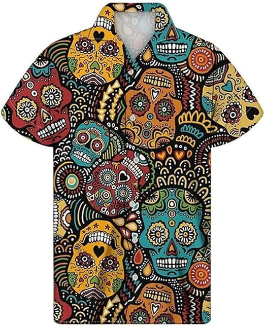 Herren Kurzarmhemd mit kreativem Totenkopf-Design und atmungsaktivem Stoff Drune