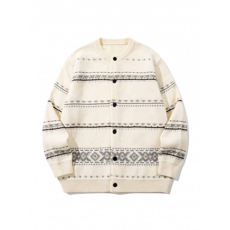Unisex Jacquard‑Strickcardigan im Boxy‑Cut mit Rundhals und Knopfleiste Drune