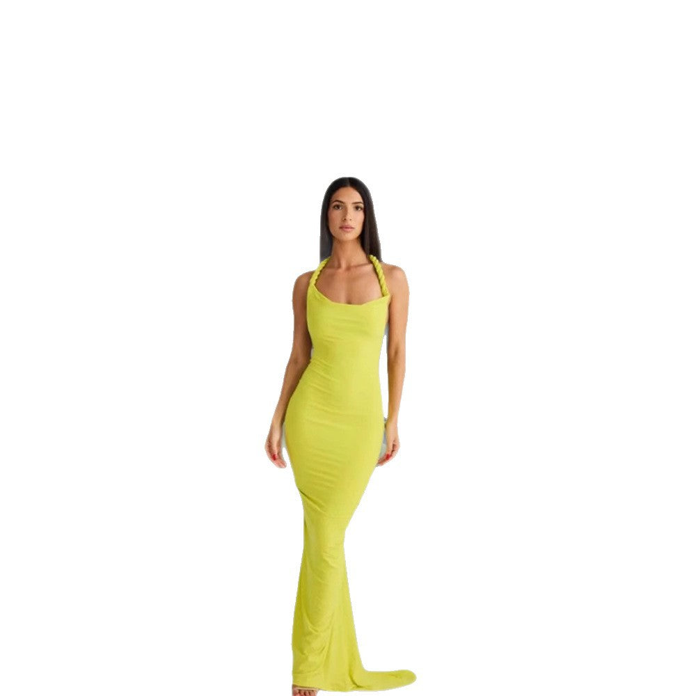 Damen figurbetontes Abendkleid mit elegantem Halterdesign und schwingendem Saum Drune