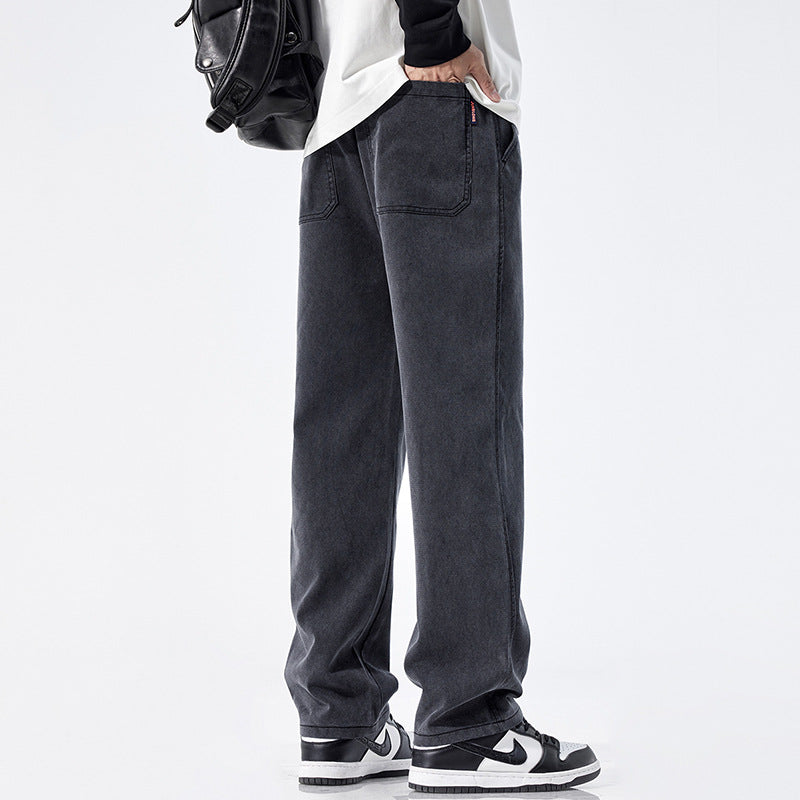 Herren Locker geschnittene Jeanshose mit Vintage-Waschung und geradem Bein Drune