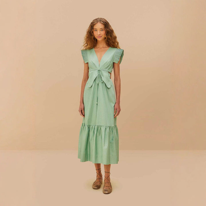 Damen Maxikleid mit hoch geschnittenen Rüschenärmeln und verstellbarem Taillenbund Drune