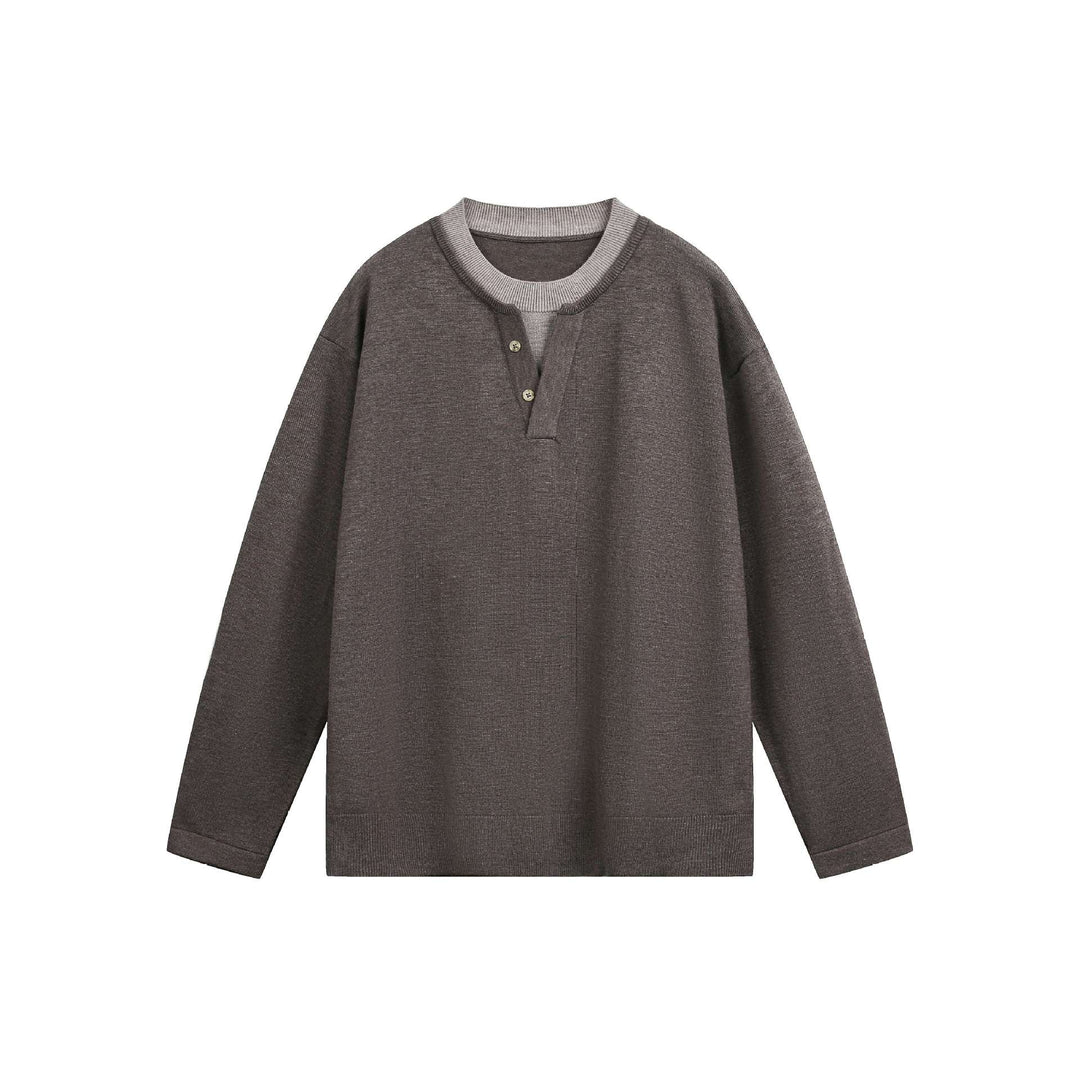 Unisex Lässiges Oversize‑Sweatshirt mit Henley‑Knopfleiste und geripptem Layer‑Kragen Drune