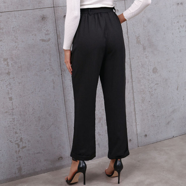 Damen Elegante hochtaillierte Paperbag-Hose mit Bindegürtel und geradem Bein Drune