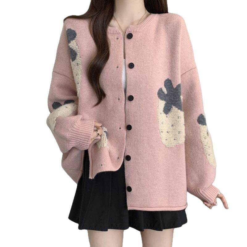 Damen Strickjacke mit floralem Motiv Drune