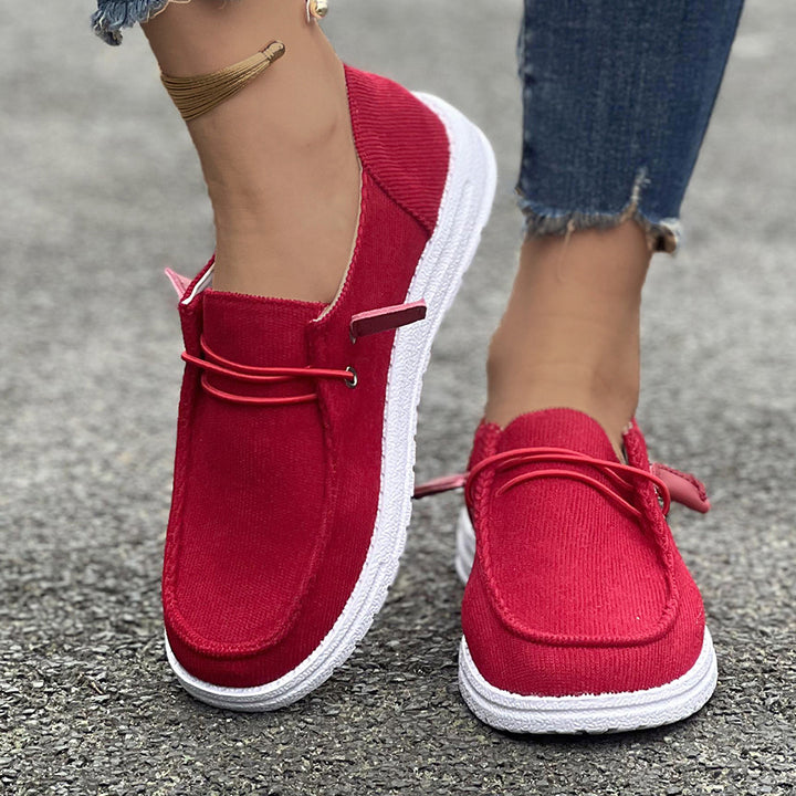 Damen nan lässige Slip-On Sneaker-Halbschuhe mit geripptem Textilobermaterial und elastischer Schnürung Drune