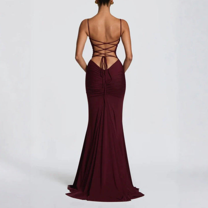 Damen Elegantes Tailliertes Maxikleid mit Raffungen Drune
