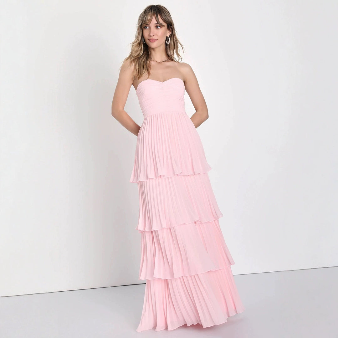Damen Schickes Maxikleid mit fließendem Rock und Rüschendetails Drune