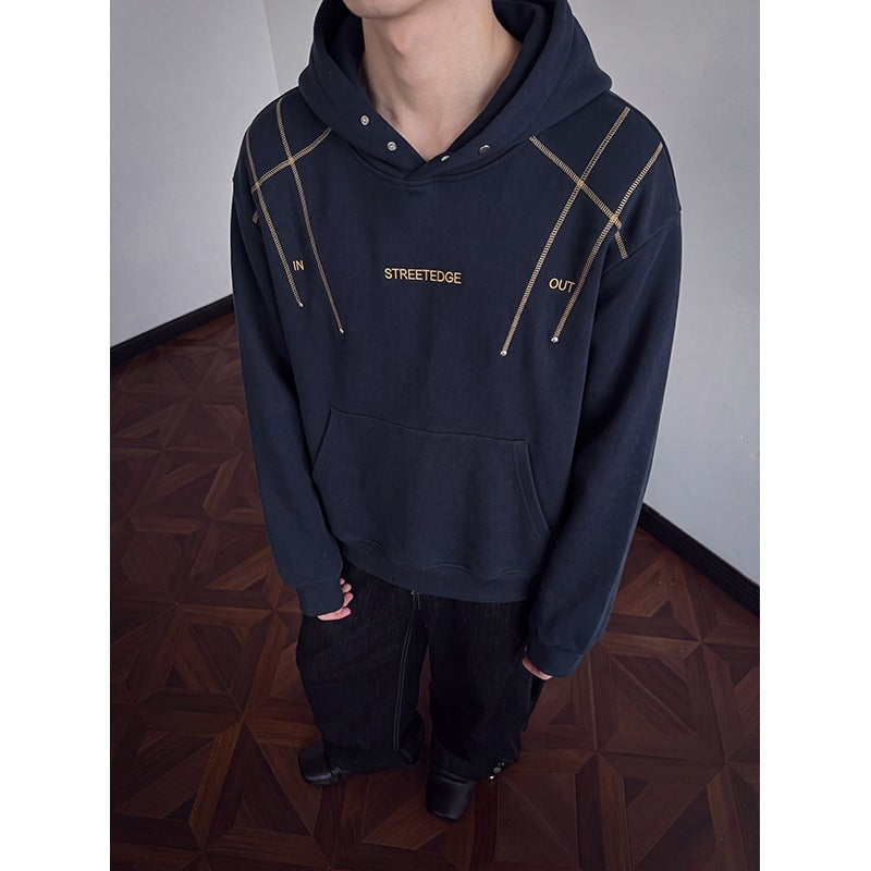 Herren Streetwear-Kapuzenpullover mit Nietenösen und Kontrastkordeln Drune