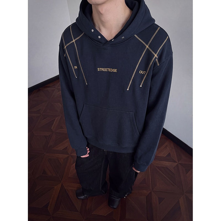 Herren Streetwear-Kapuzenpullover mit Nietenösen und Kontrastkordeln Drune