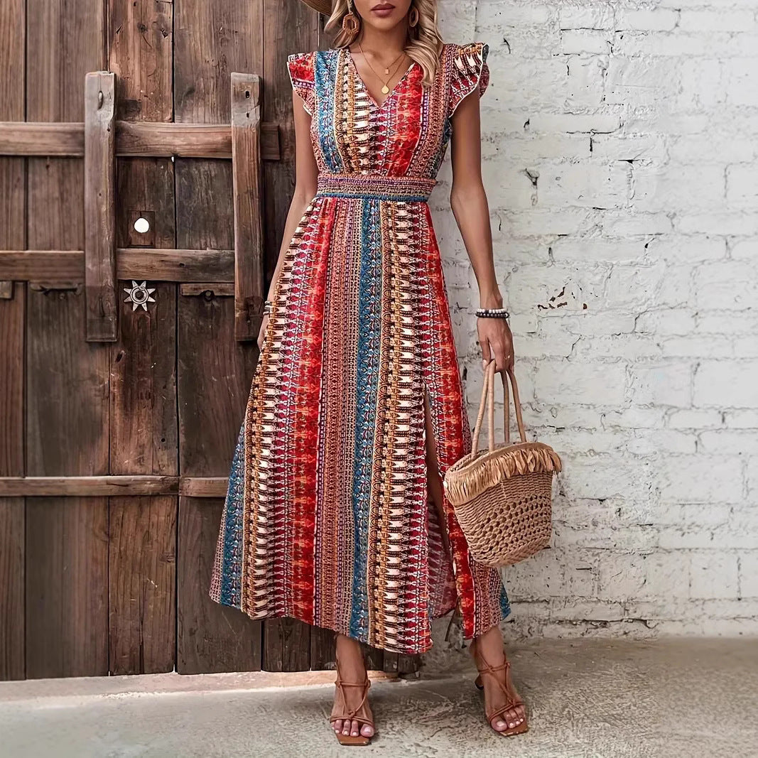 Damen Maxikleid mit buntem geometrischem Design Drune