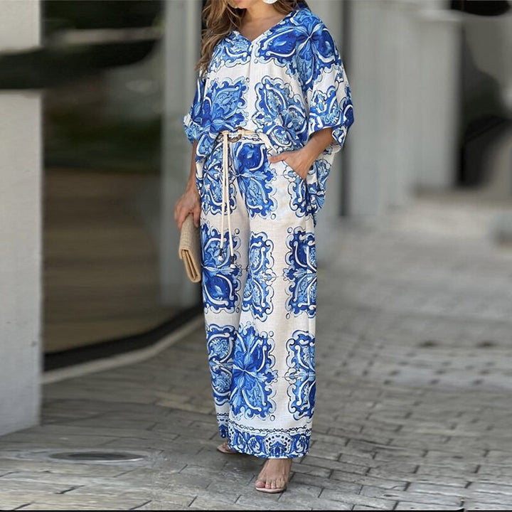 Damen Loungeanzug mit stilvollem Floralprint und lockerer Passform Drune
