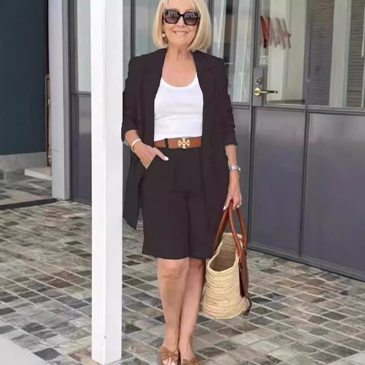 Damen elegantes Blazer-Shorts-Ensemble mit modischer Knopfdetail und hochwertigem Material Drune
