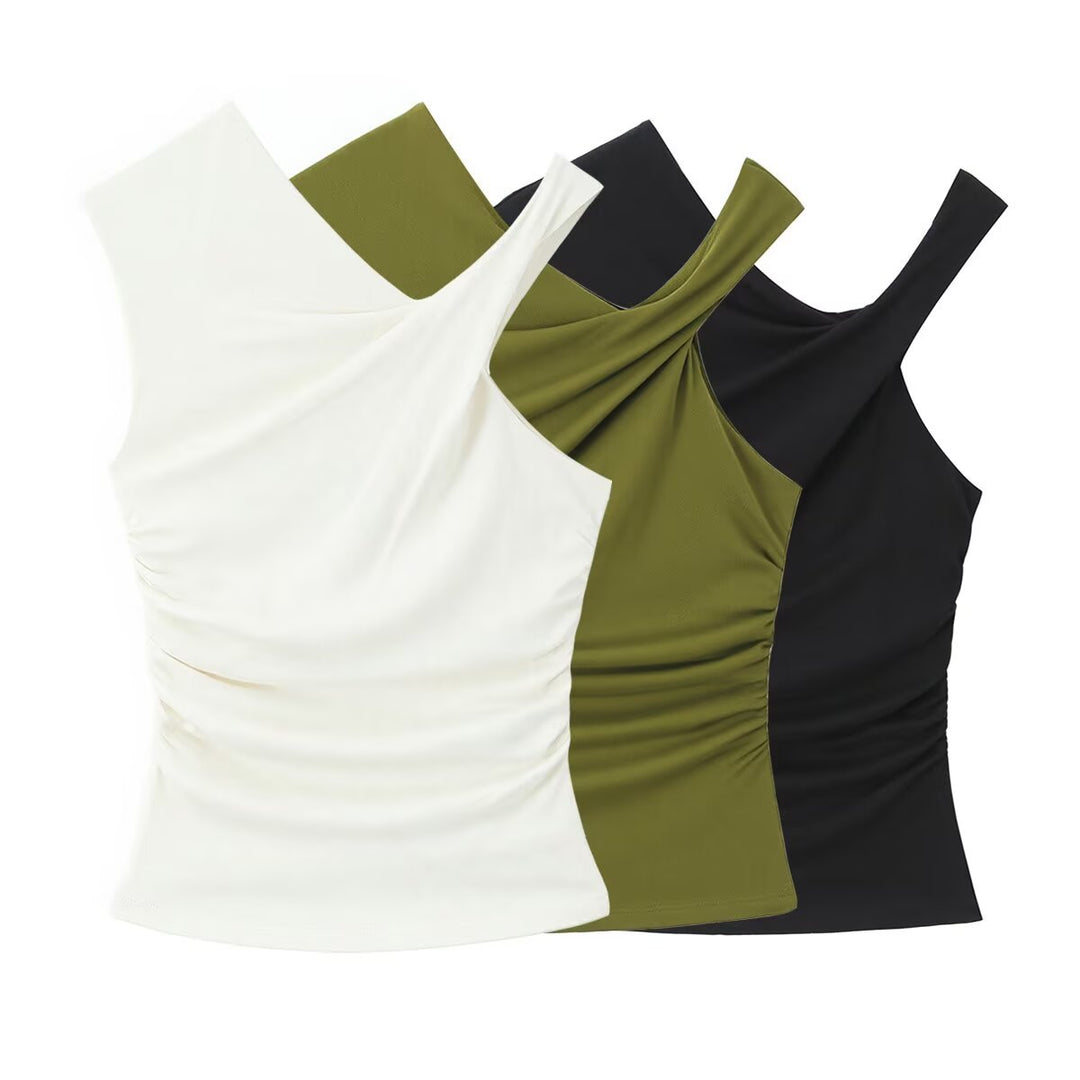 Damen ärmelloses Top mit asymmetrischem Schnitt und elegantem Faltenwurf Drune