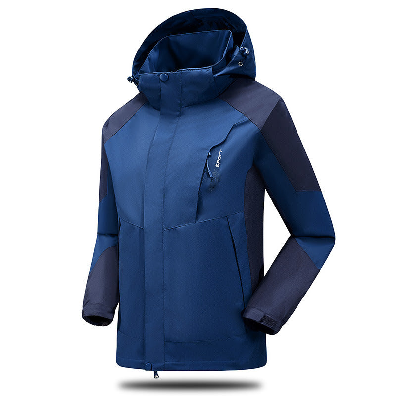 Herren Wind- und Wasserabweisende Trekkingjacke mit verstellbarer Kapuze und Brustreißverschluss Drune