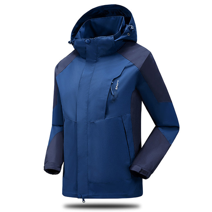 Herren Wind- und Wasserabweisende Trekkingjacke mit verstellbarer Kapuze und Brustreißverschluss Drune