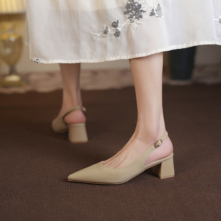 Damen Slingback Blockabsatz-Pumps mit elegantem Spitzenausschnitt-Design Drune