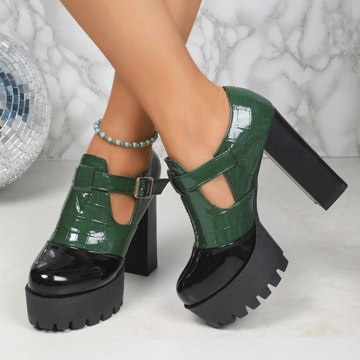 Damen Plateau-Pumps mit eleganter Schnalle und strukturiertem Obermaterial Drune